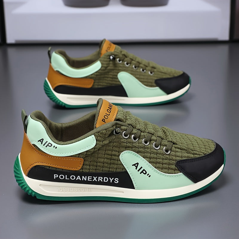 Sneakers traspiranti in maglia intrecciata alla moda da uomo, comode scarpe casual antiscivolo con lacci per attività all'aperto da uomo