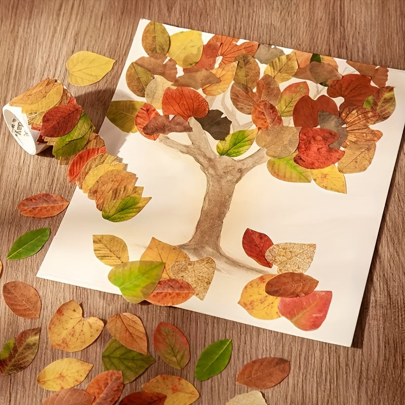 Un rotolo di 50 bellissime foglie finte, perfette per adesivi di cancelleria artistica per il ritorno a scuola, adatte per la creazione di cartoline, adesivi per confezioni regalo, segnalibri, nastro adesivo per regali