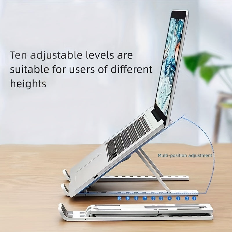 Supporto per laptop regolabile a dieci livelli, forcella singola, base di raffreddamento pieghevole, supporto portatile per tablet da tavolo, compatibile con tutti i notebook, materiale ABS