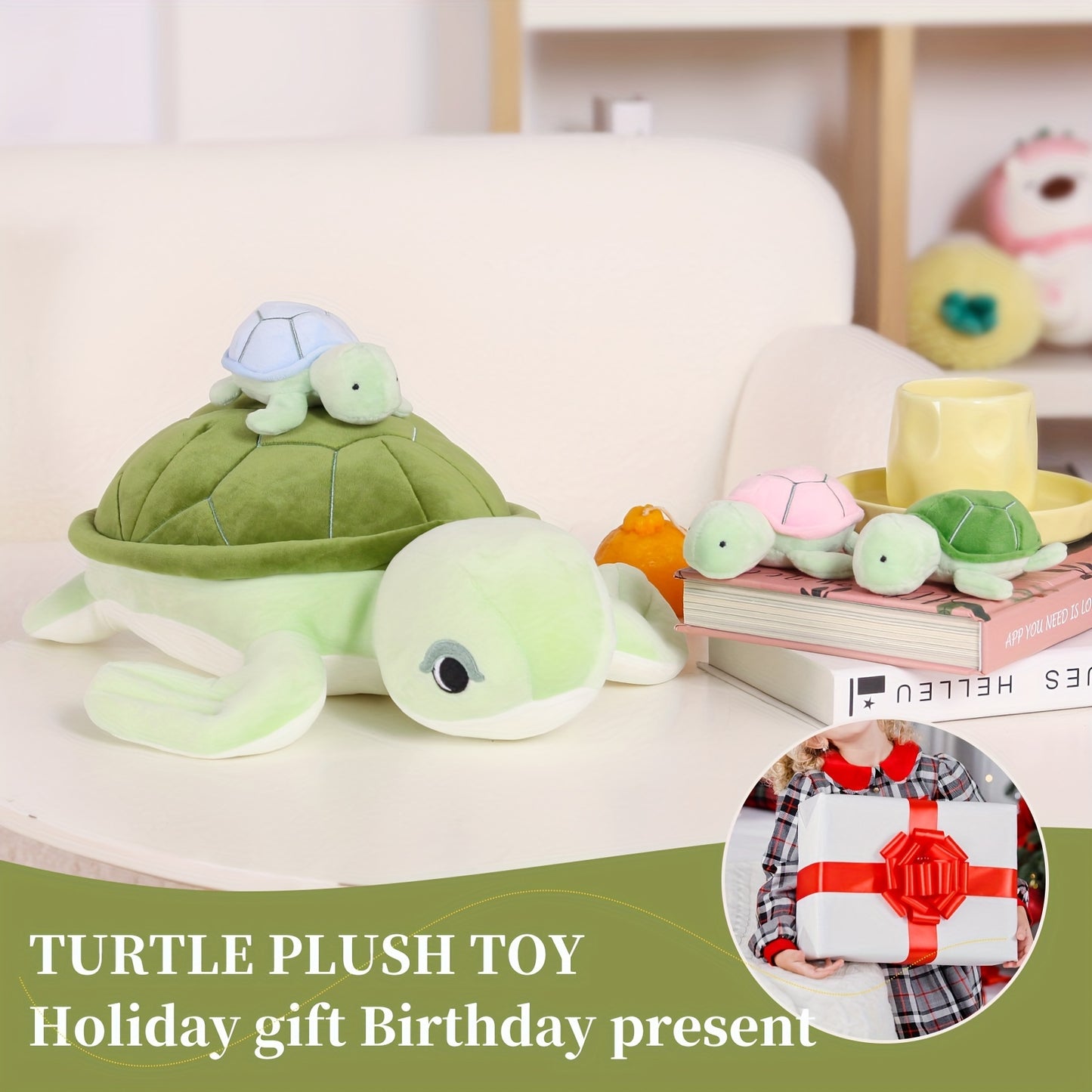 16Inch Turtle Stuffed Animals for Boys Girls Ages 3-8 - Mommy Turtle with 3 Baby Turtles- Magical Turtle Pillow Plushie Toys - Enchanting Cuddly Companions for Imaginative Play, Kids, Boys Birthday