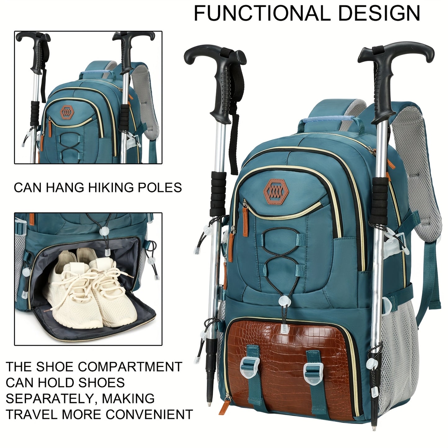 Zaino da viaggio di grande capacità da 40 litri con porta, scomparto per laptop da 17,3 e vano portascarpe - Zaino da trekking resistente con power bank, custodia imbottita per laptop, spallacci imbottiti regolabili