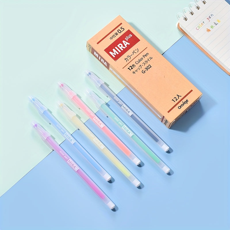 Set di 12 penne gel colorate Kawaii blu da 0,5 mm, penna a sfera per diario, articoli per la scuola, cancelleria, accessori per ufficio