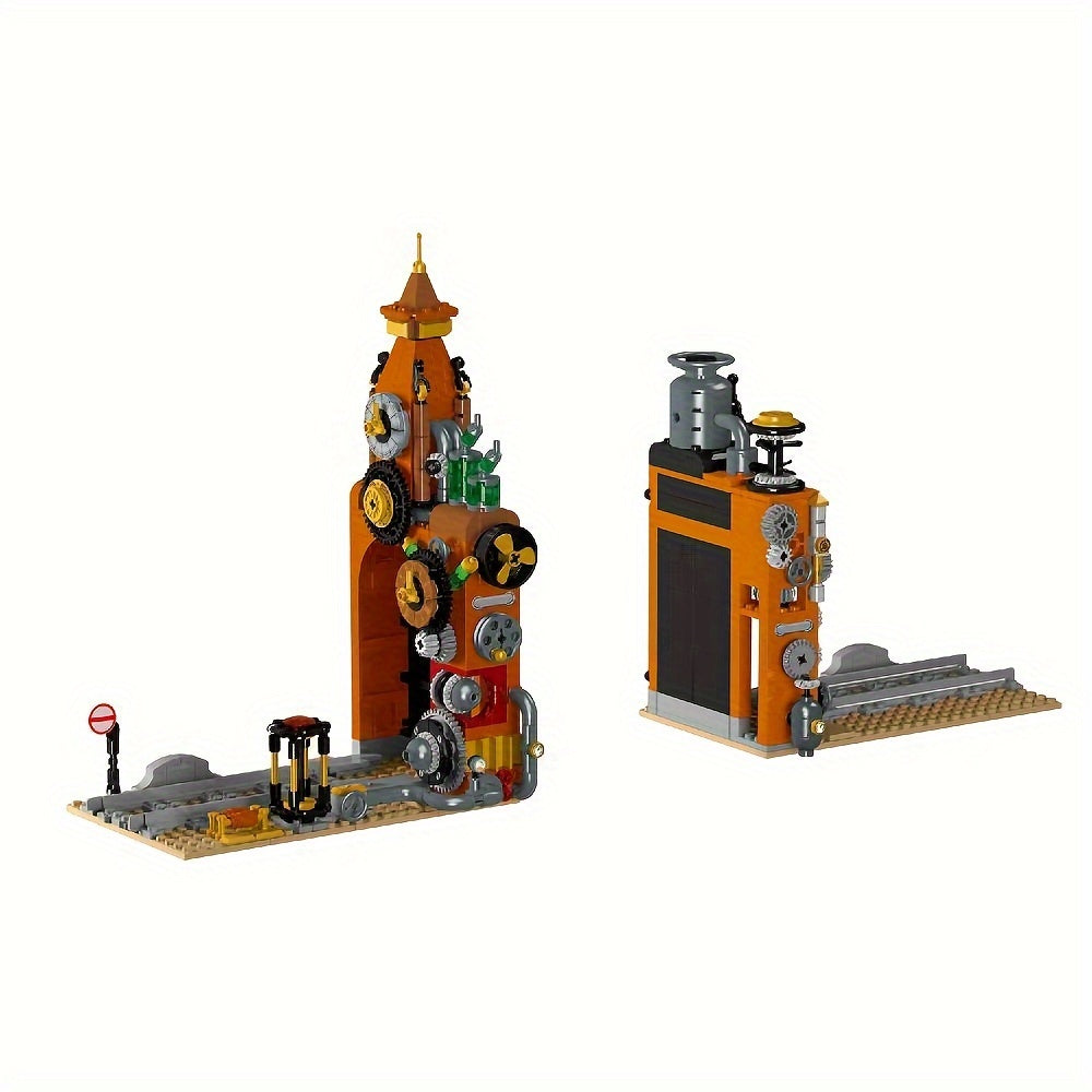 Set di mattoncini da costruzione con illuminazione a LED a forma di treno steampunk - Adatto a bambini dai 14 anni in su - Materiale ABS - Marchio RiceBlock