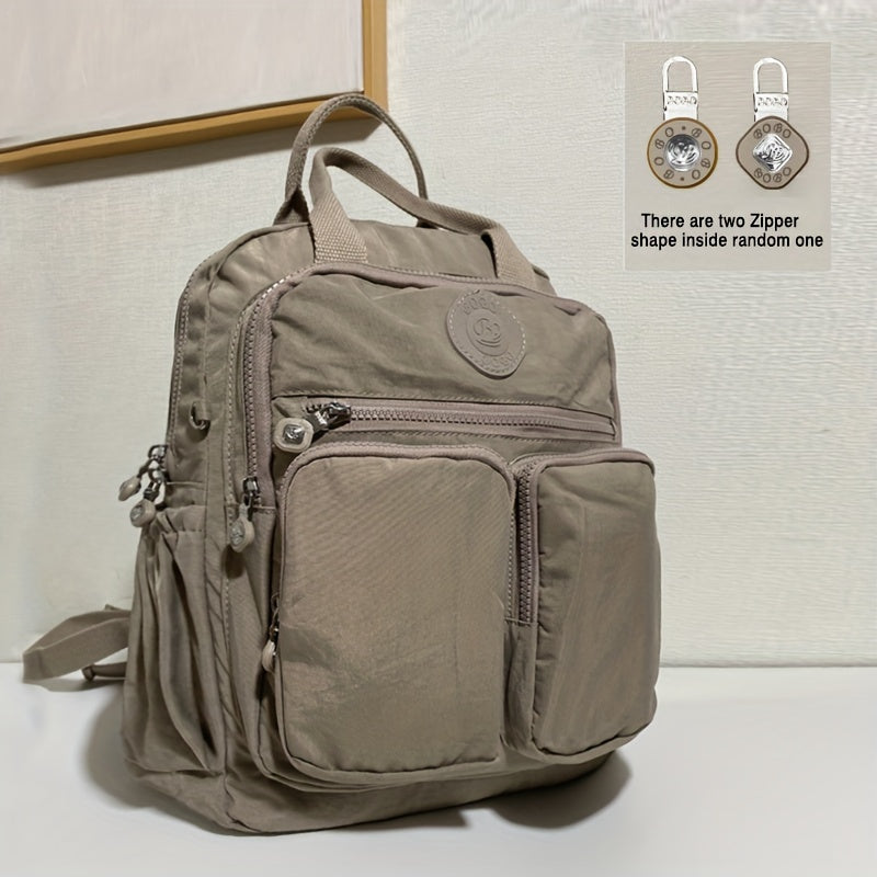 Zaino alla moda da donna, in nylon, con manico morbido, tinta unita, multitasche, con cerniera da viaggio, borse scolastiche femminili, zaino per laptop