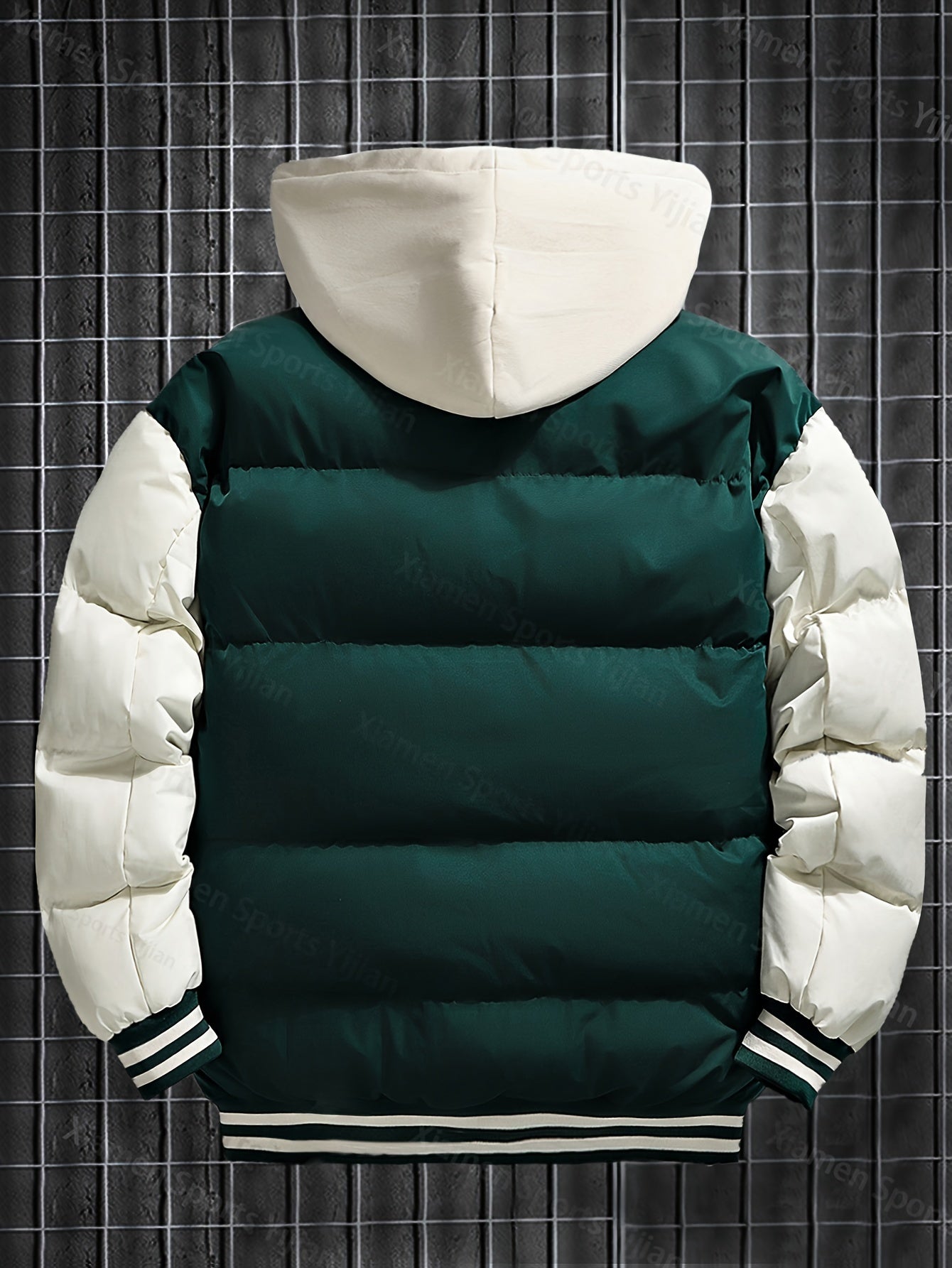 Giacca pesante con cappuccio da uomo e da donna - Cappotto da baseball a blocchi di colore rosso e bianco con chiusura frontale con cerniera, tessuto non elasticizzato - Capispalla invernale per coppie, abbigliamento casual da strada