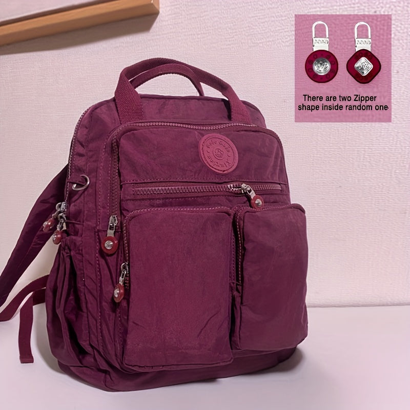 Zaino alla moda da donna, in nylon, con manico morbido, tinta unita, multitasche, con cerniera da viaggio, borse scolastiche femminili, zaino per laptop