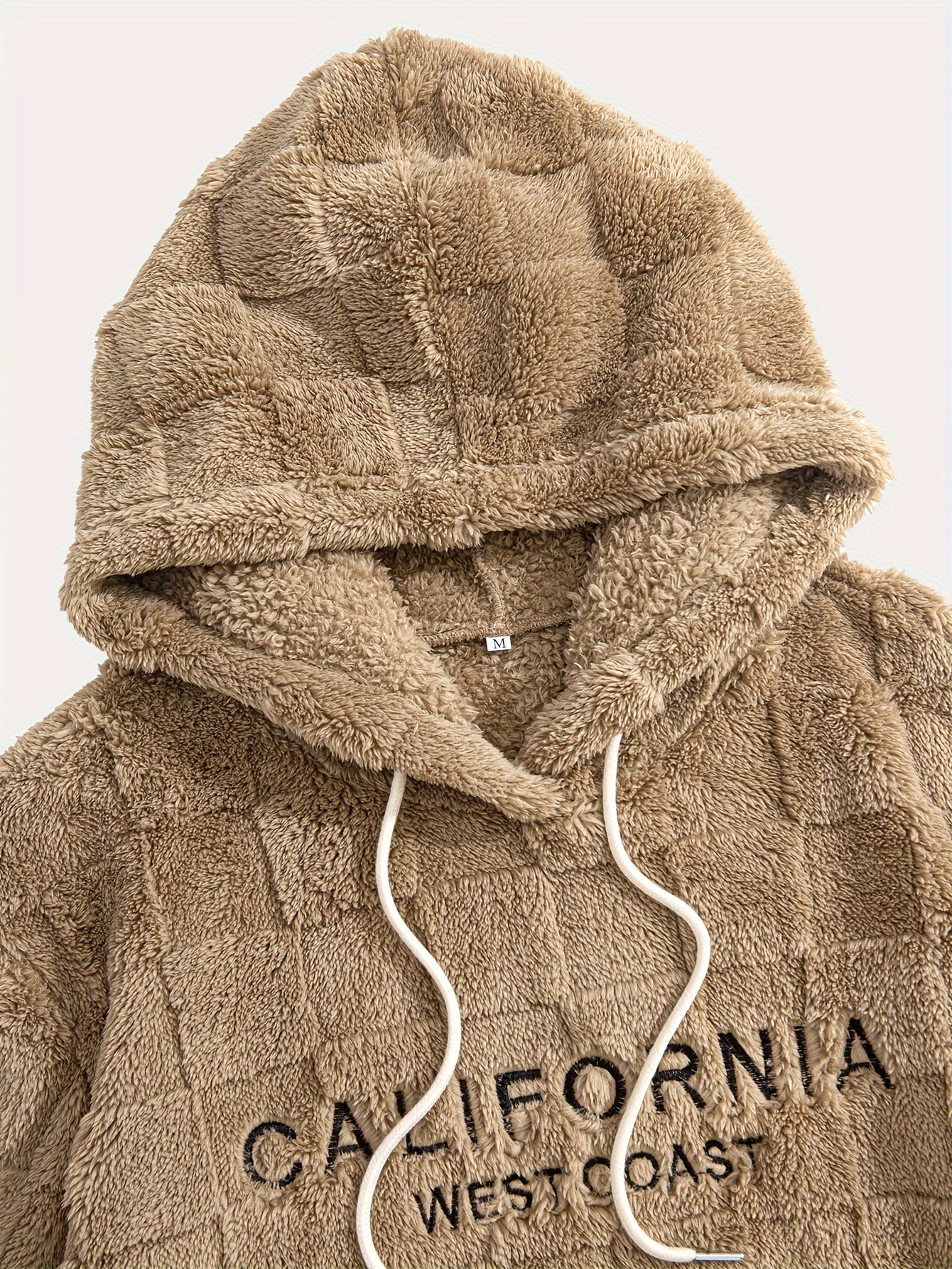 Felpa con cappuccio da uomo in peluche ricamata California Westcoast - Pile doppio in poliestere spesso e morbido con dettagli a quadri, pullover casual a maniche lunghe per autunno e inverno, felpa con cappuccio foderata in pile