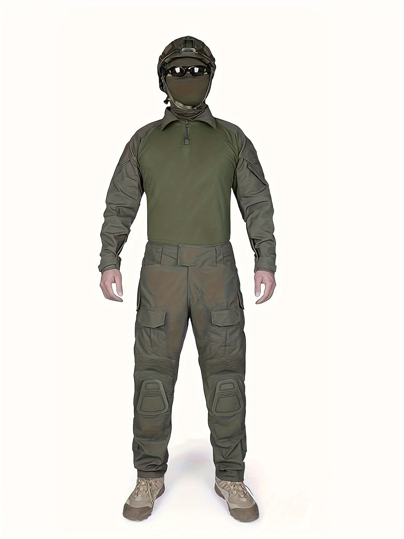 Camicia tattica da uomo a maniche lunghe verde militare - Traspirante, con cerniera, perfetta per escursionismo, arrampicata, campeggio, pesca e fitness