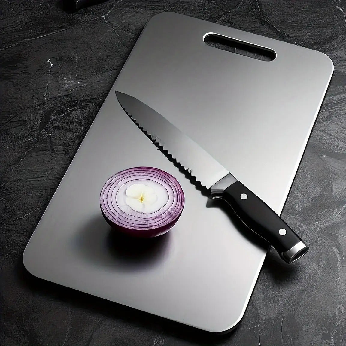 Set da 3 taglieri in acciaio al titanio di alta qualità - Acciaio inossidabile per uso alimentare a doppia faccia, superficie liscia, ideale per l'uso in cucina e in sala da pranzo, resistente e facile da pulire