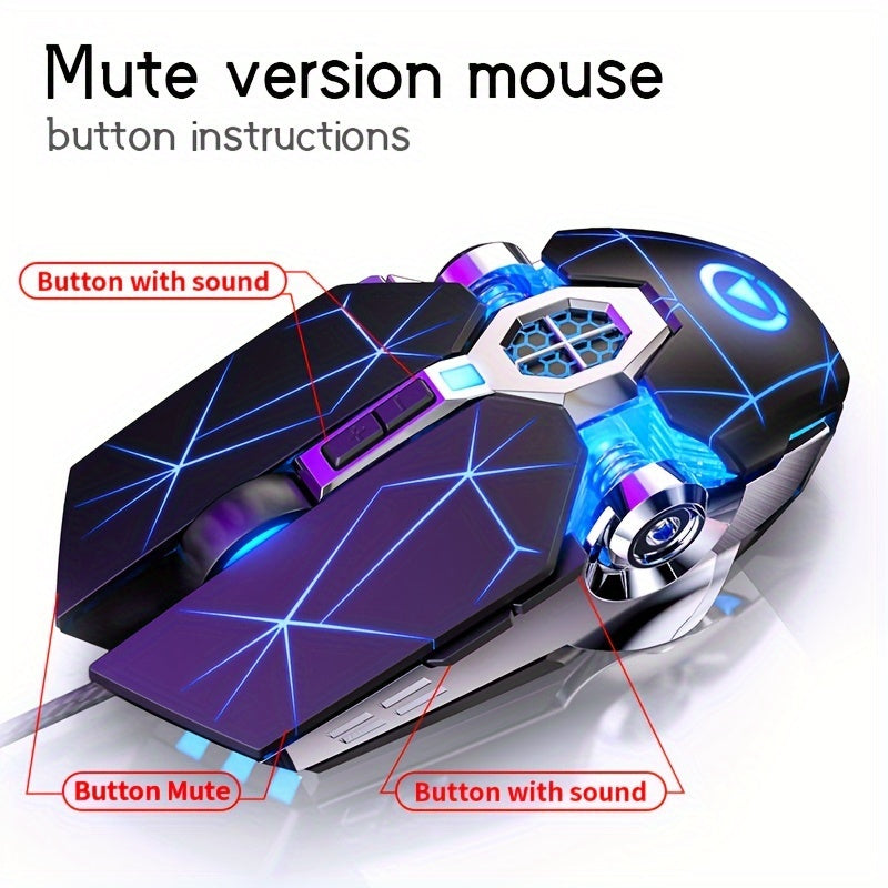 Mouse cablato argentato intagliato per giochi di eSport, macro silenziosa e sonora per mouse mangia-polli per desktop e laptop