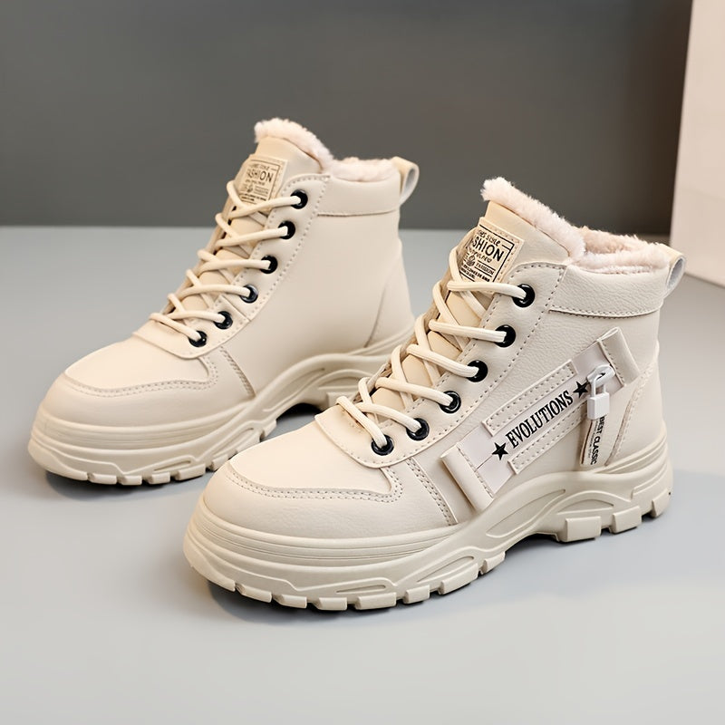 Scarpe casual alte da donna, scarpe invernali calde con fodera in peluche, scarpe sportive con lacci e suola spessa