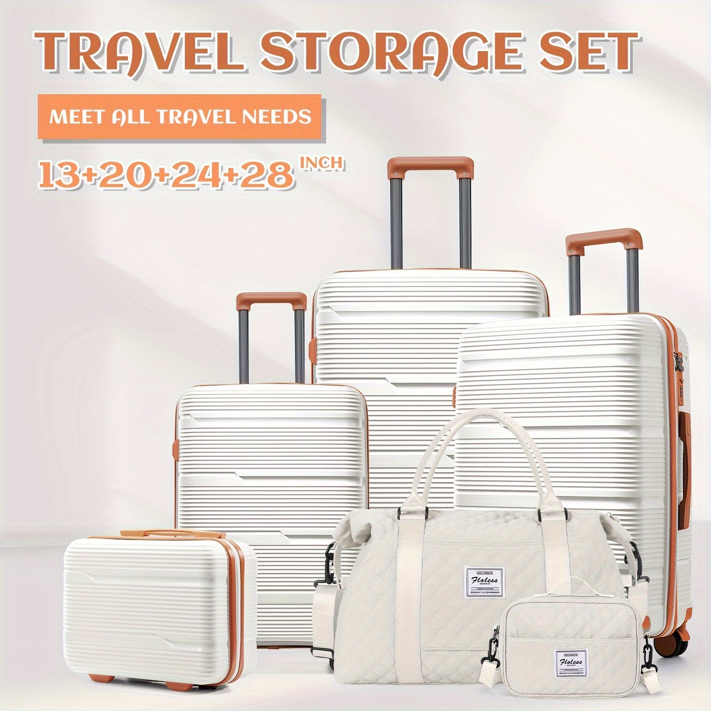 Set di valigie da viaggio Coofay, 33,02-71,12 cm, con ruote silenziose, materiale PP, valigie da cabina e da stiva resistenti, beauty case e beauty case, versatile attrezzatura da viaggio
