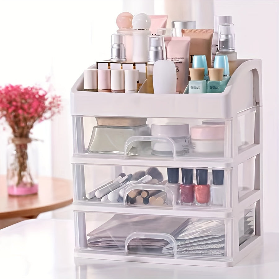 Grande organizer da scrivania bianco per cosmetici con cassetti trasparenti, per toletta, gioielli e cancelleria.