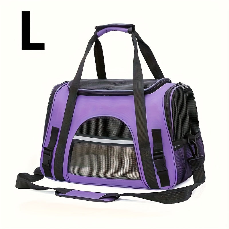 Trasportino portatile per gatti con materassino in peluche - Borsa da viaggio traspirante di grande capacità per le gite con animali domestici, chiusura con cerniera, rete ventilata e fodera morbida, cinghie di sicurezza per auto e uso esterno