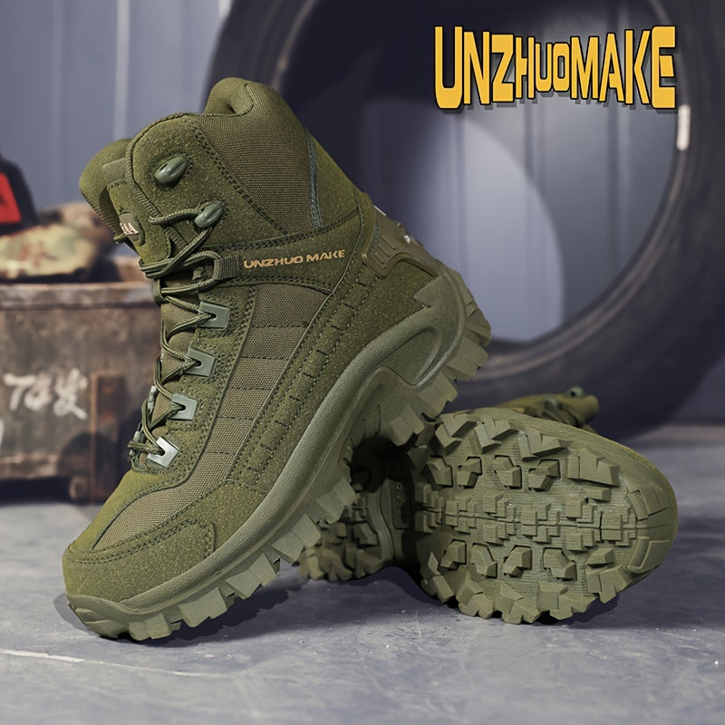 Scarpe da trekking da uomo in stile militare, alte e robuste, con cerniera laterale, comode e resistenti scarpe da ginnastica casual antiscivolo per attività all'aperto da uomo