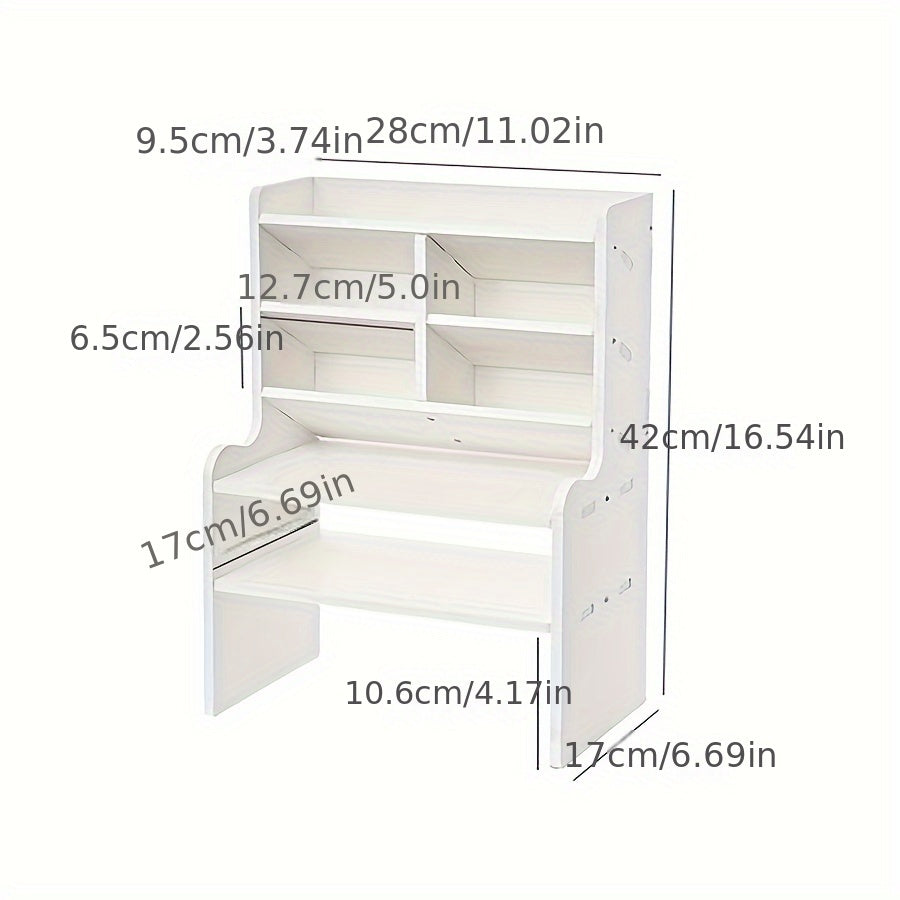 Versatile organizer da scrivania per studenti: soluzione di archiviazione a doppio strato per cancelleria, cosmetici e altro ancora. Migliora senza sforzo lo spazio della tua stanza del dormitorio con un portapenne inclinato e una libreria rialzata.