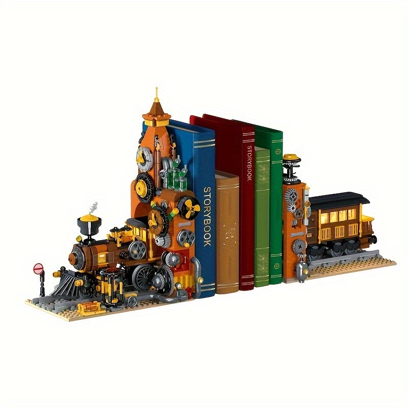 Set di mattoncini da costruzione con illuminazione a LED a forma di treno steampunk - Adatto a bambini dai 14 anni in su - Materiale ABS - Marchio RiceBlock