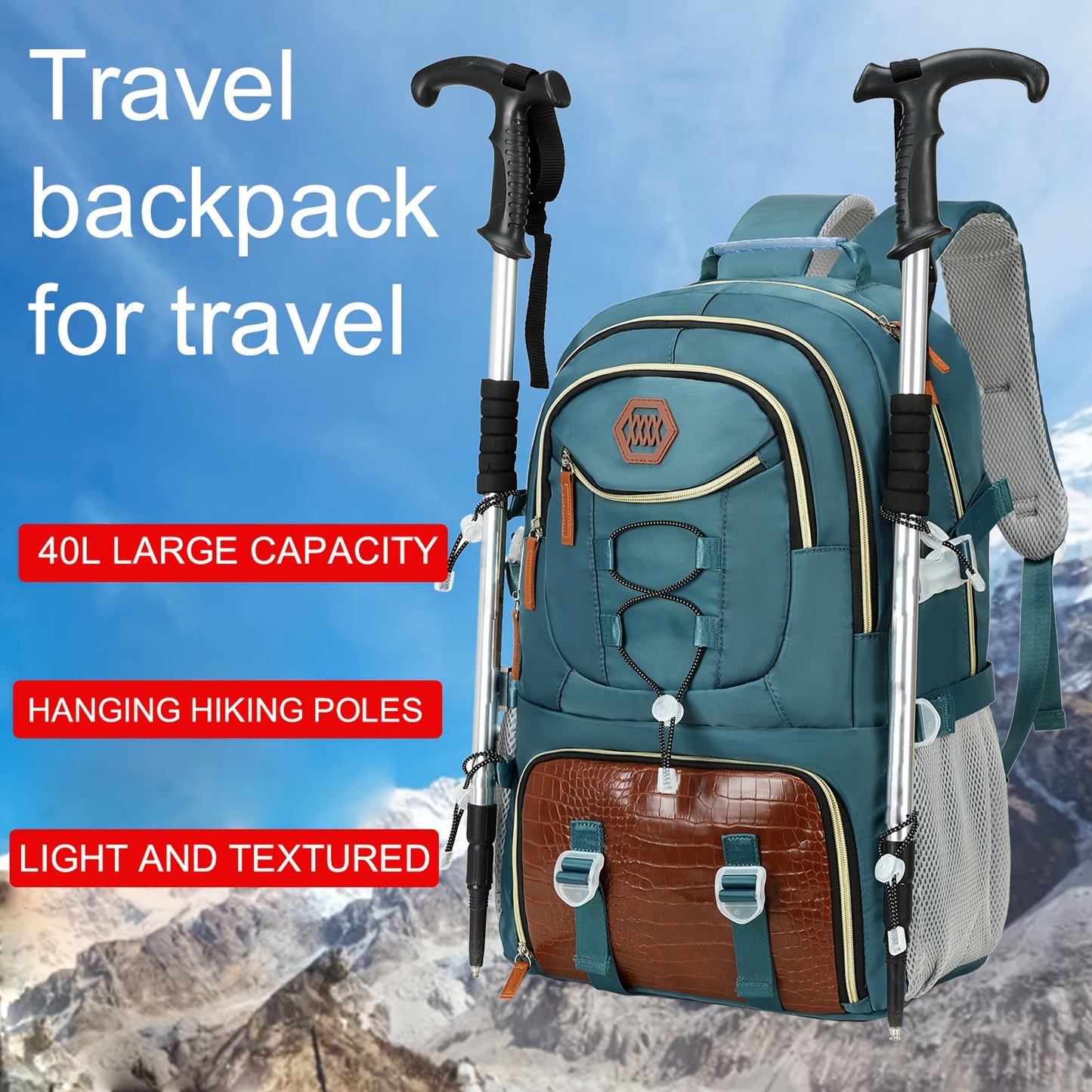 Zaino da viaggio di grande capacità da 40 litri con porta, scomparto per laptop da 17,3 e vano portascarpe - Zaino da trekking resistente con power bank, custodia imbottita per laptop, spallacci imbottiti regolabili