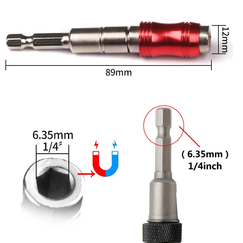Punte per cacciavite ad anello magnetico esagonale da 1/4 ", utensili manuali per trapano, asta di prolunga per punte da trapano, supporto a cambio rapido, guida di azionamento, punta per trapano a vite