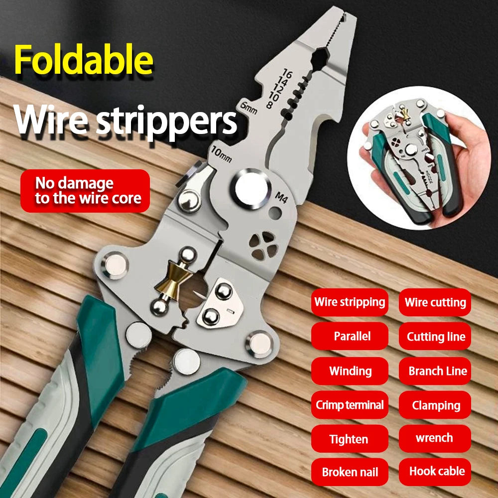 multi-functiSpellafili pieghevole, design a puleggia, spaccalegna multifunzione per elettricisti, pinza per avvolgimento del filo, pinza per crimpare, utensile manuale