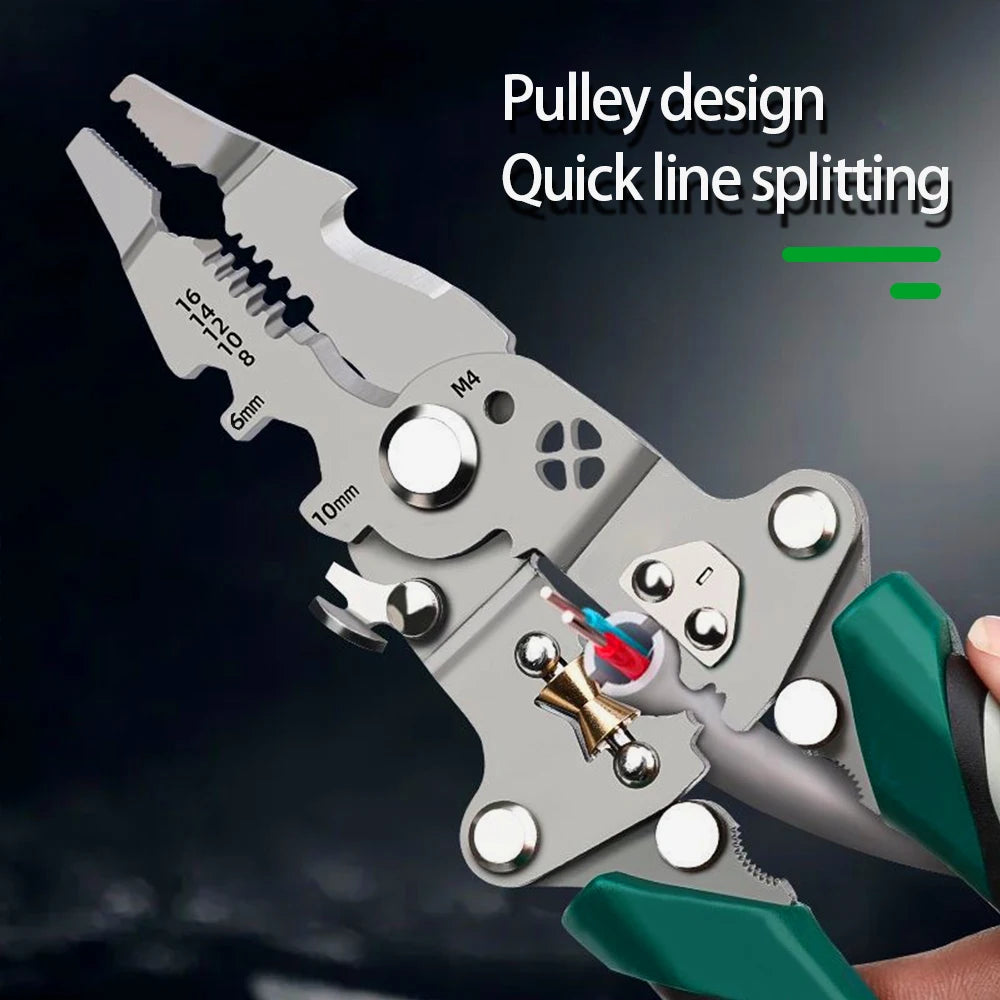 multi-functiSpellafili pieghevole, design a puleggia, spaccalegna multifunzione per elettricisti, pinza per avvolgimento del filo, pinza per crimpare, utensile manuale