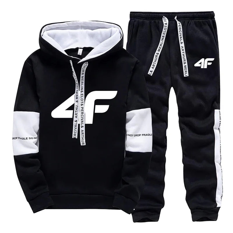Tuta sportiva da uomo in saldo, con cappuccio, maniche lunghe, casual, pezzo unico, felpe e pantaloni della tuta, comoda da indossare all'aperto per il jogging quotidiano