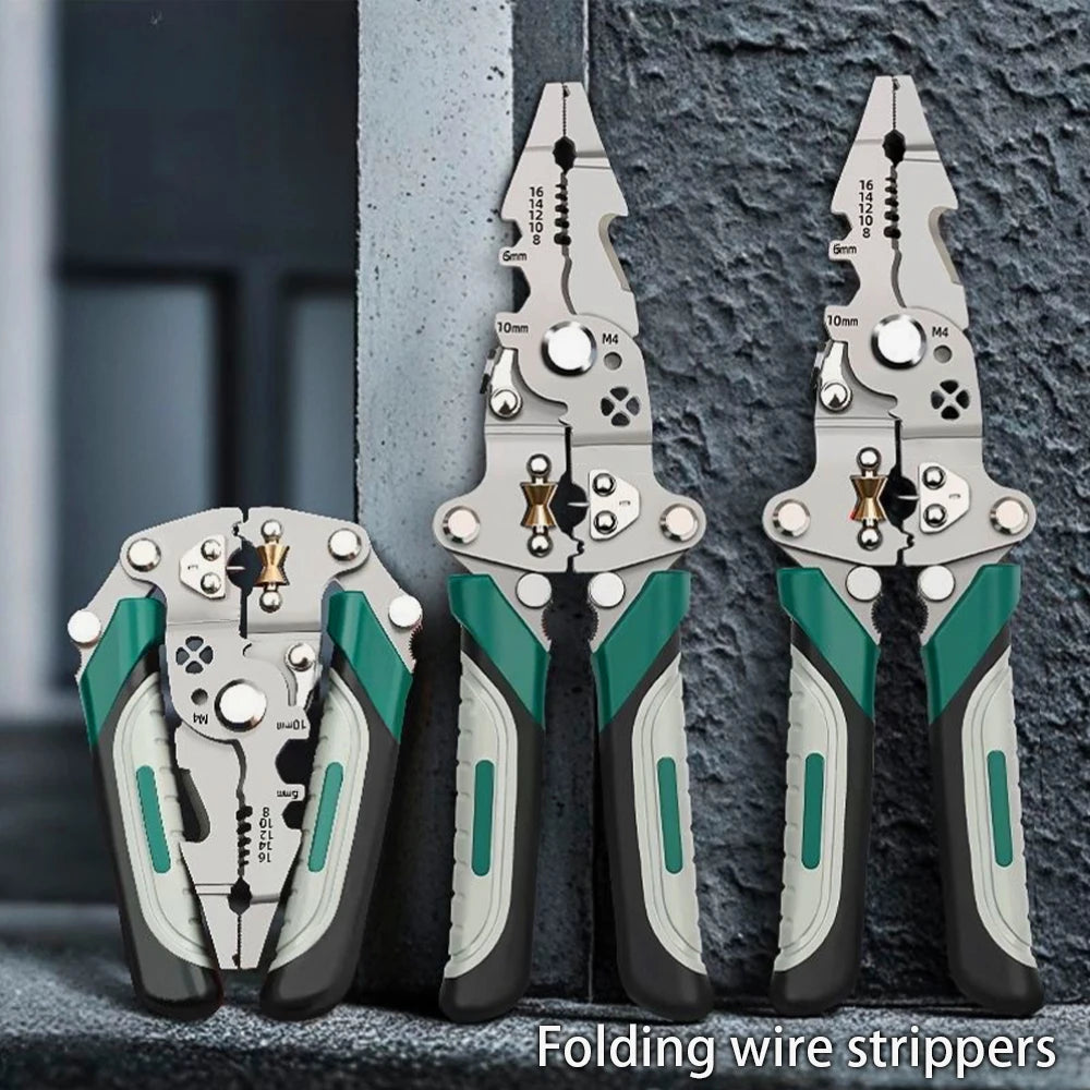 multi-functiSpellafili pieghevole, design a puleggia, spaccalegna multifunzione per elettricisti, pinza per avvolgimento del filo, pinza per crimpare, utensile manuale
