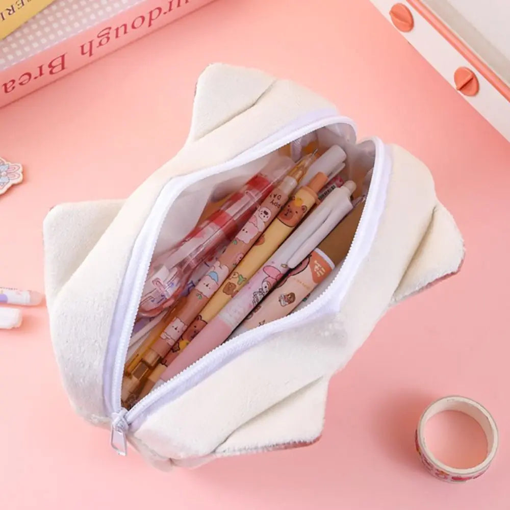 Astuccio portapenne di peluche di alta qualità, a forma di gatto French Toast, grande capacità, organizer per cancelleria per studenti