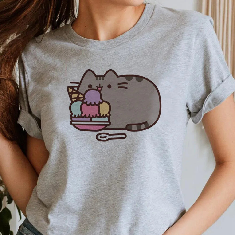 Maglietta Pusheen da donna Grafica Grunge anni '80 Pastello Harajuku Maglietta classica Retro hip hop anni '80 kawaii