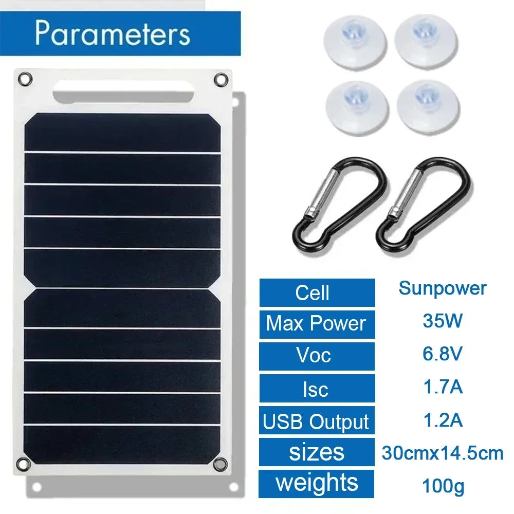 Pannello solare portatile Sunpower da 35 W, piastra solare da 5 V con caricabatterie USB sicuro e stabilizzato per power bank, telefono, campeggio, casa, camper, regalo