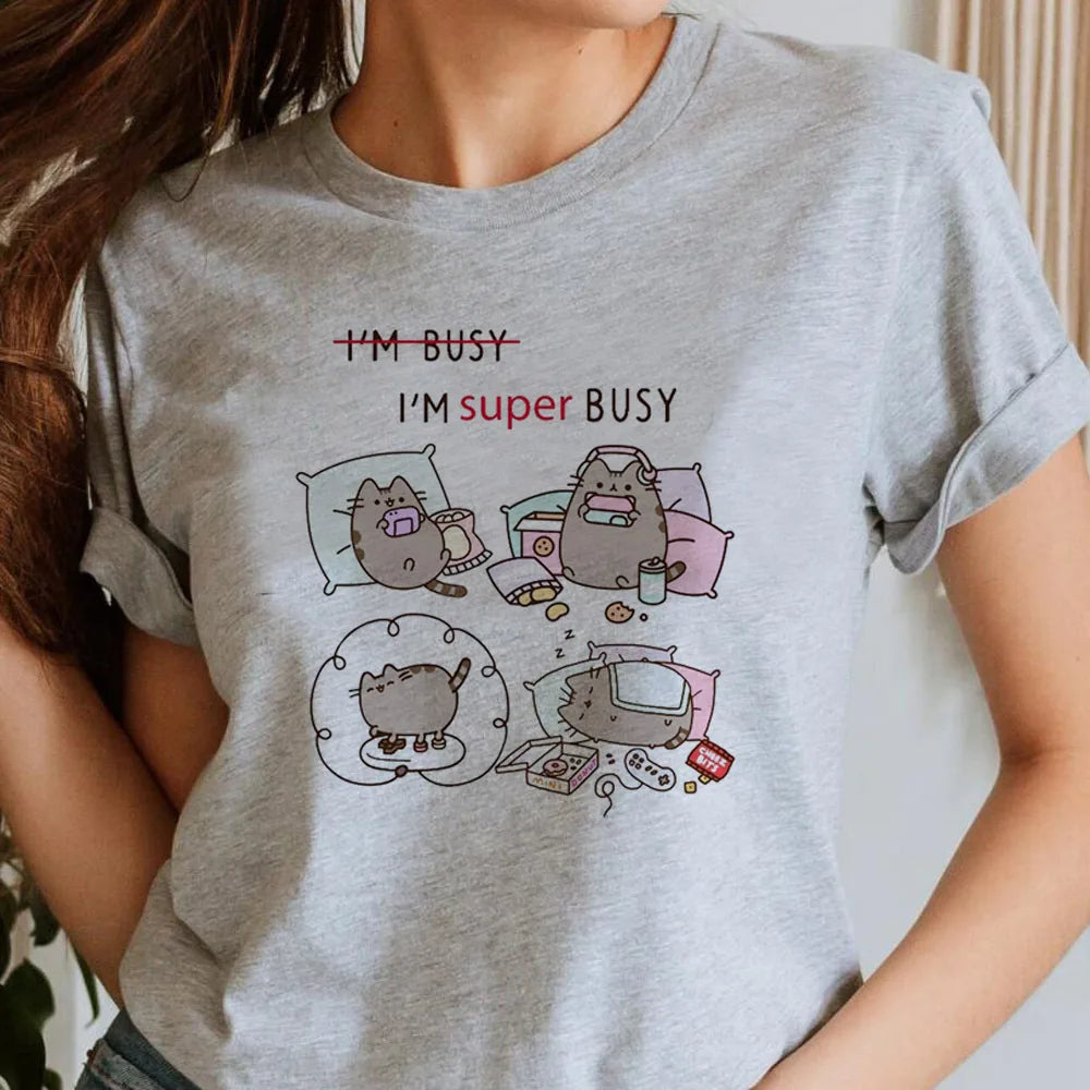 Maglietta Pusheen da donna Grafica Grunge anni '80 Pastello Harajuku Maglietta classica Retro hip hop anni '80 kawaii