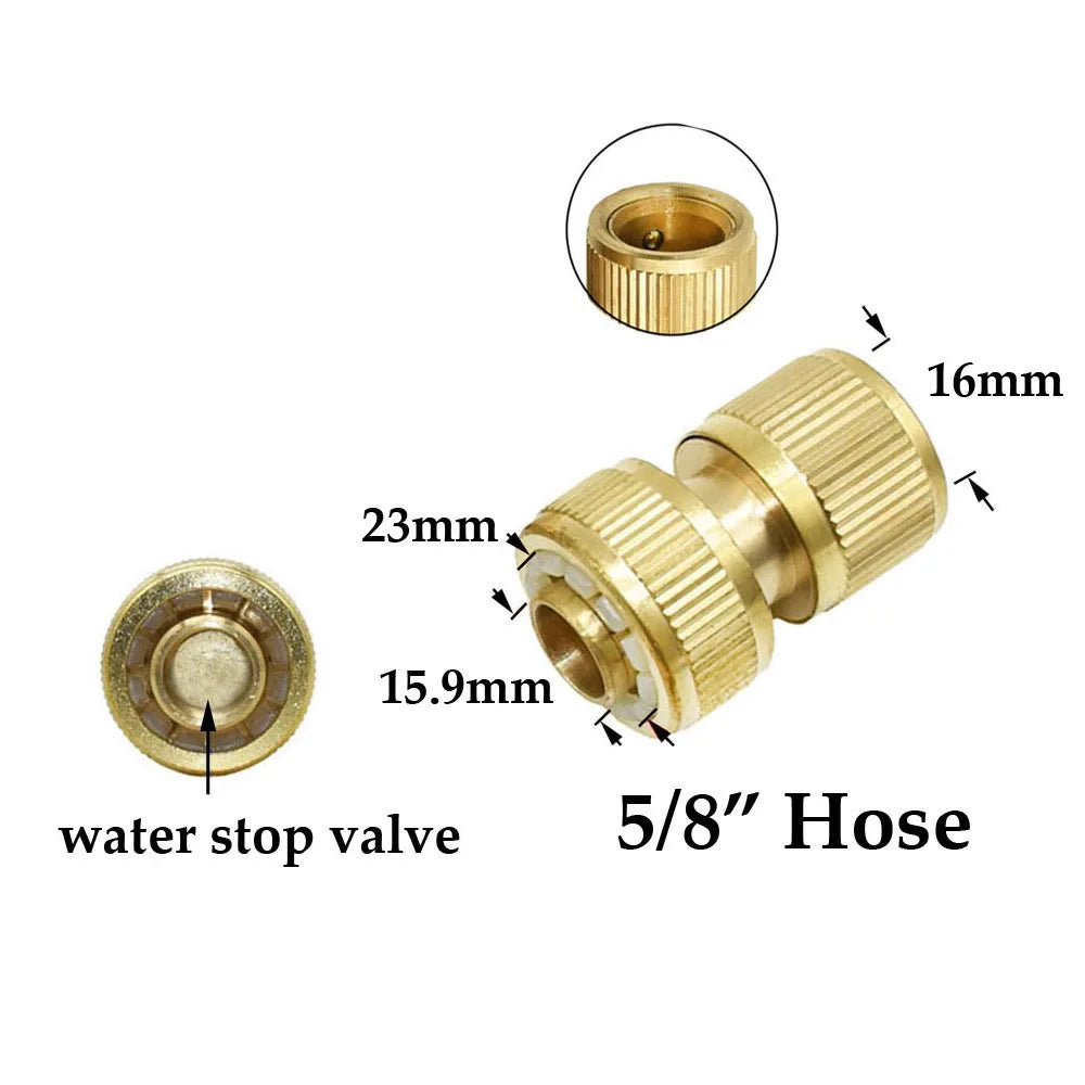 1/2'' 5/8" 3/4'' 1'' Brass Hose Quick Connector Water Stop Fitting Copper Thread Tap Coupling Garden Watering Gun Adapter