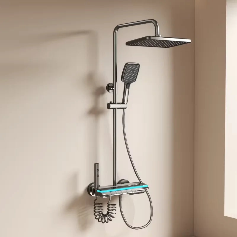 Set di rubinetti per doccia da bagno con luce a LED, display digitale, termostato per doccia, rubinetti in rame con scarico ad alta pressione, docce per bagni.
Bathroom Shower System High Quality Fourth Gear Bathroom Key Digi