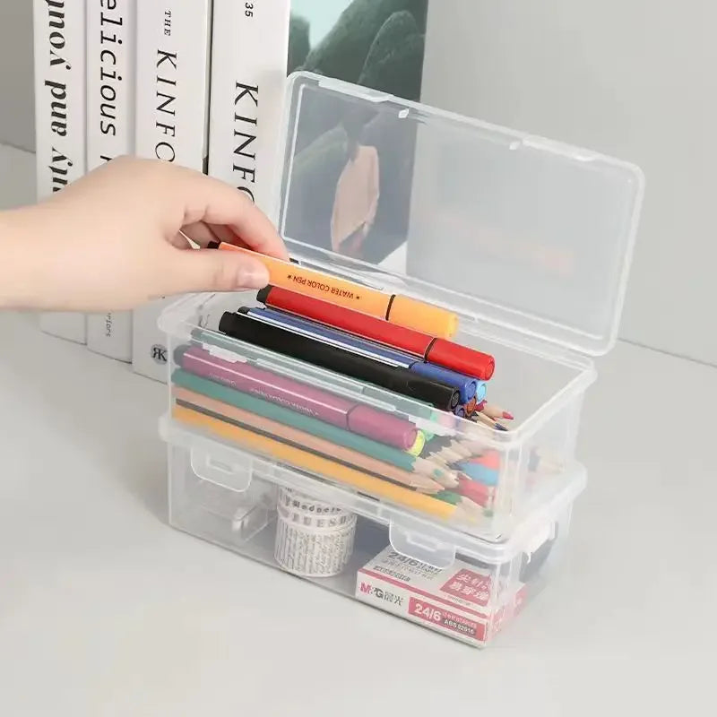Scatola portaoggetti per matite di grande capacità, 2 pezzi, trasparente, per cancelleria, portapenne, matite colorate, custodia per penne da disegno e schizzi