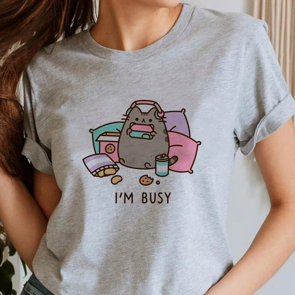 Maglietta Pusheen da donna Grafica Grunge anni '80 Pastello Harajuku Maglietta classica Retro hip hop anni '80 kawaii