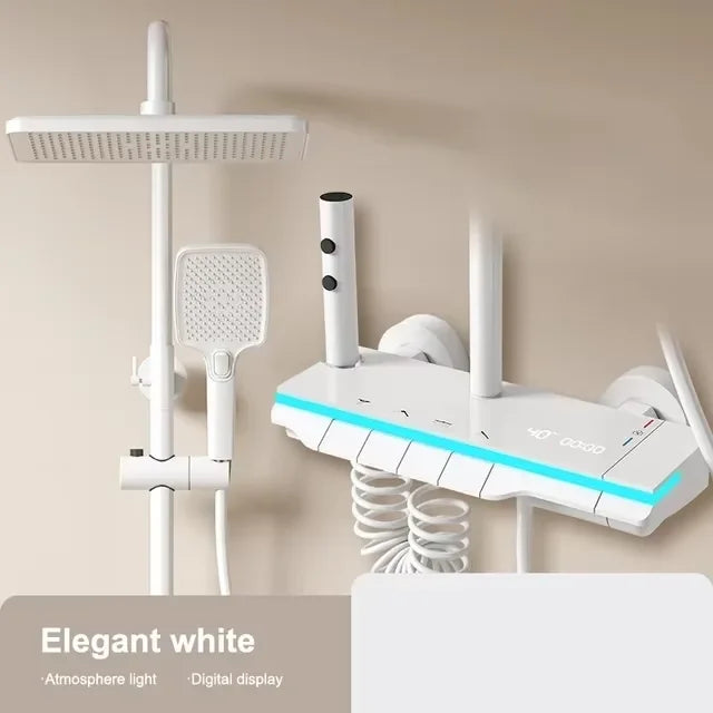 Set di rubinetti per doccia da bagno con luce a LED, display digitale, termostato per doccia, rubinetti in rame con scarico ad alta pressione, docce per bagni.
Bathroom Shower System High Quality Fourth Gear Bathroom Key Digi