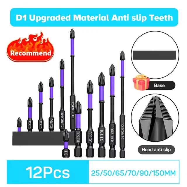 6/12 pezzi Punte per cacciavite magnetiche Punte a impatto Phillips antiurto antiscivolo Punte in lega di acciaio con gambo esagonale adatte per utensili elettrici