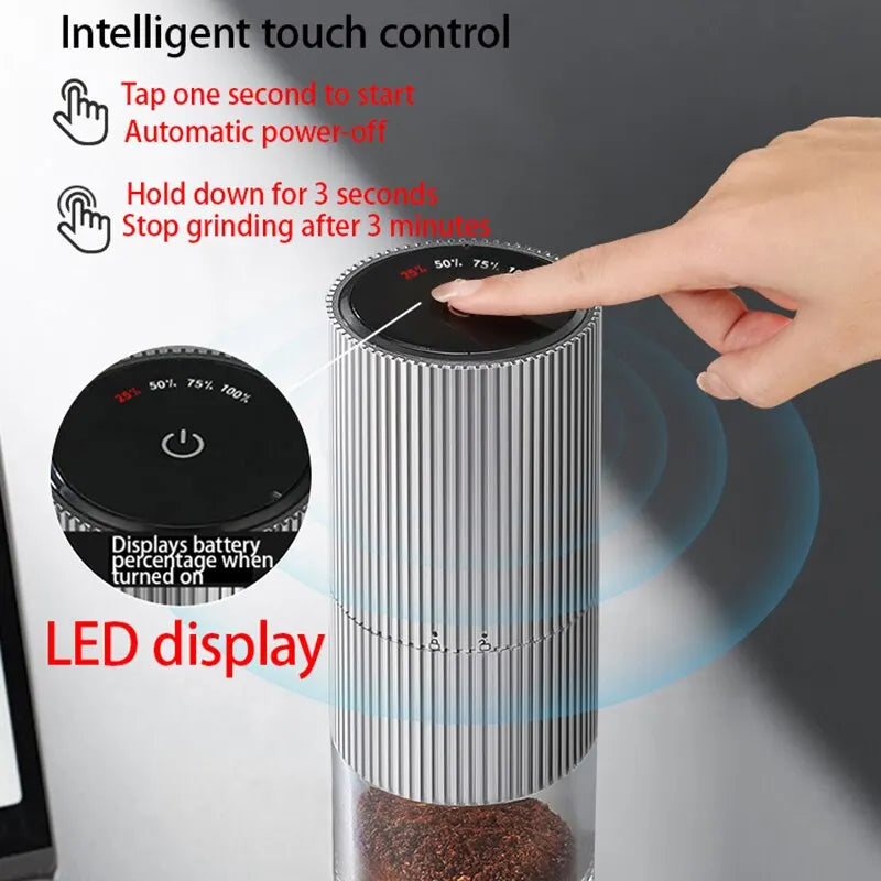 Macinacaffè elettrico con display a LED, polverizzatore per vernice da forno, macina pepe nero, macchina automatica portatile ricaricabile