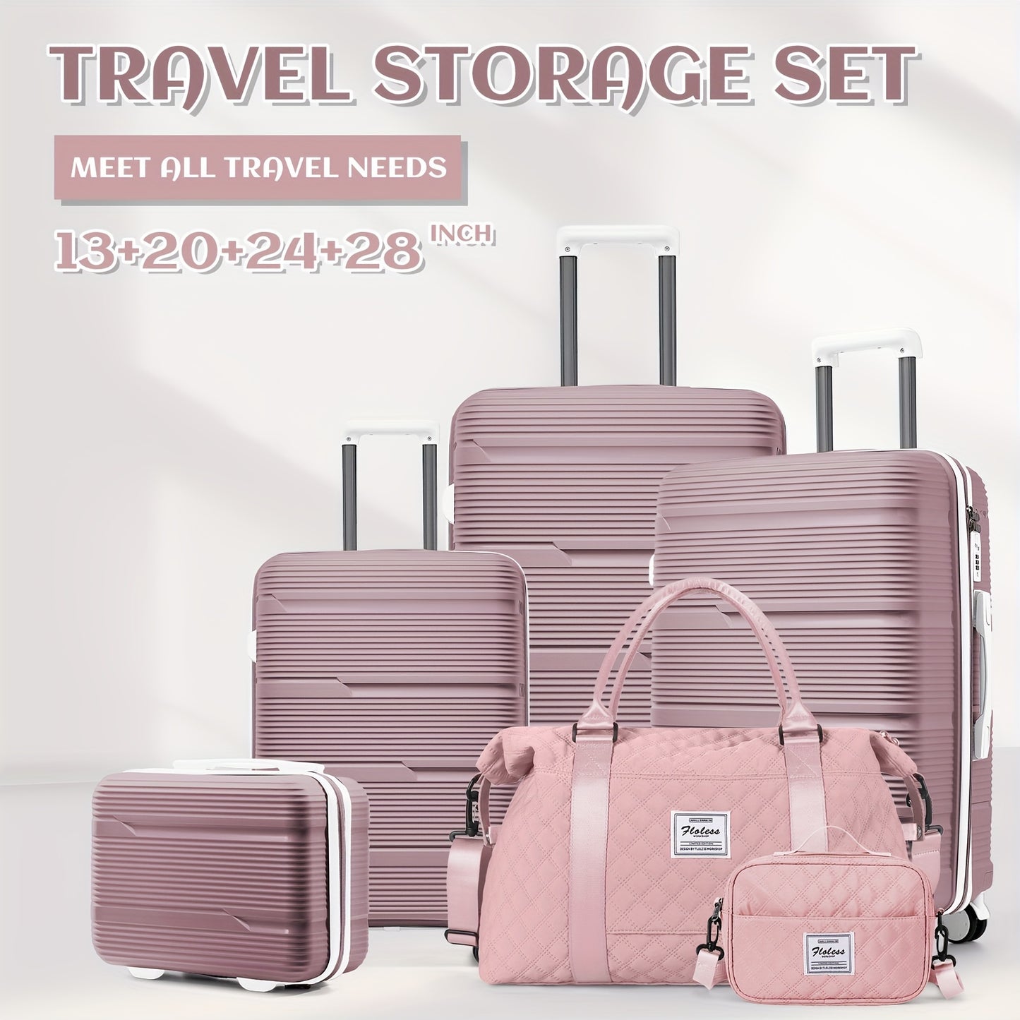 Set di valigie da viaggio Coofay, 33,02-71,12 cm, con ruote silenziose, materiale PP, valigie da cabina e da stiva resistenti, beauty case e beauty case, versatile attrezzatura da viaggio