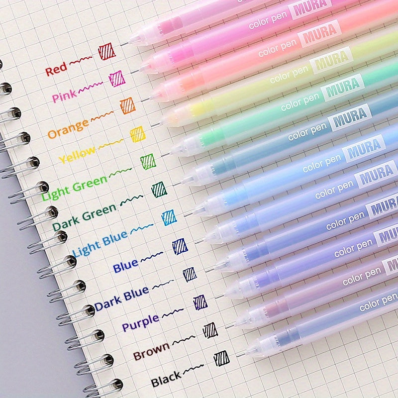 Set di 12 penne gel colorate Kawaii blu da 0,5 mm, penna a sfera per diario, articoli per la scuola, cancelleria, accessori per ufficio