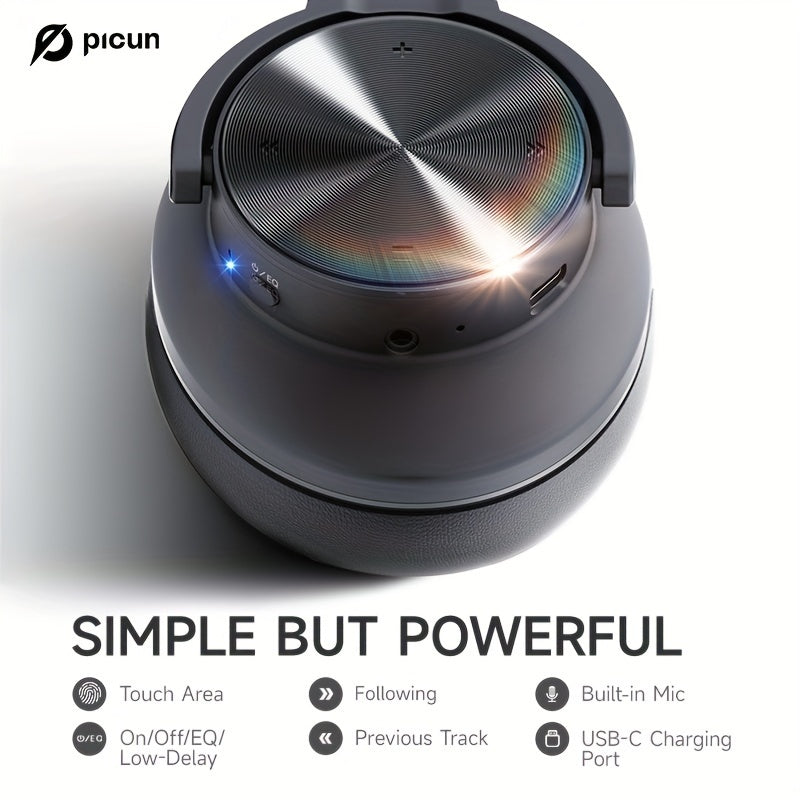 Cuffie wireless Picun B8, 120 ore di autonomia, 3EQ e modalità gioco, chiamate in vivavoce, cuffie pieghevoli sovraurali per viaggi, casa, ufficio, cellulare, PC