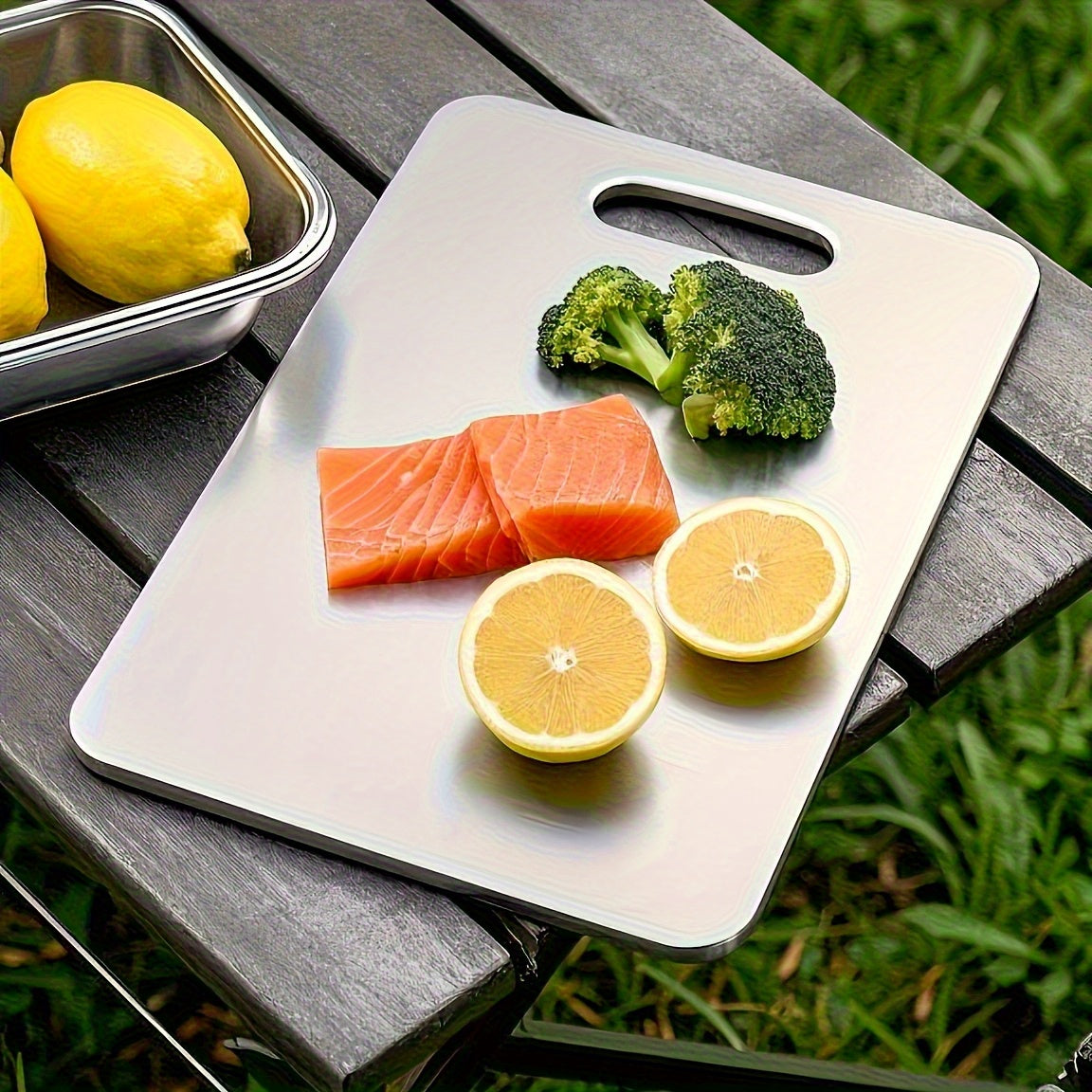 Set da 3 taglieri in acciaio al titanio di alta qualità - Acciaio inossidabile per uso alimentare a doppia faccia, superficie liscia, ideale per l'uso in cucina e in sala da pranzo, resistente e facile da pulire