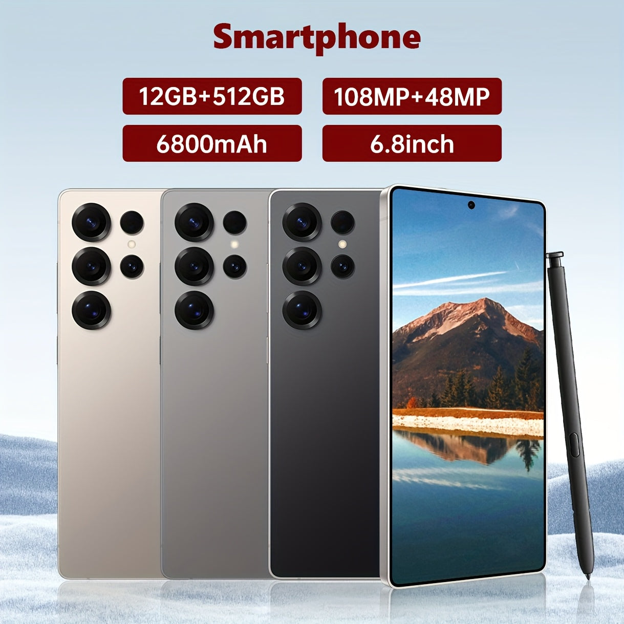Ultimo telefono sbloccato da 17,27 cm con grande schermo 5G - 12 GB + 512 GB, doppia fotocamera da 48 MP + 108 MP, batteria da 6800 mAh, ricarica rapida, Android 13, cuffie, cavo di ricarica di tipo C, custodia, schermo