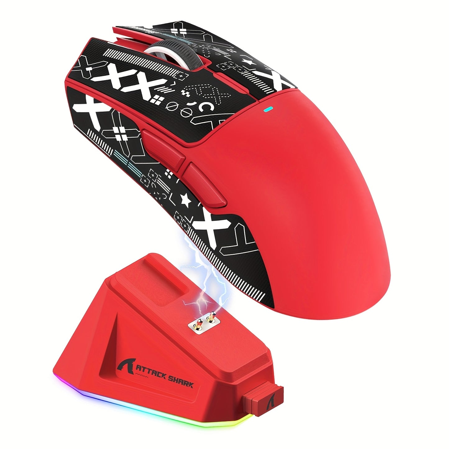 Mouse da gioco wireless leggero ATTACK SHARK X11 con base di ricarica RGB, modalità cablata 2.4G/USB-C/BT 3, 22K DPI, sensore PAW3311, interruttore HUYU, 5 pulsanti programmabili, per PC bianco e adesivo