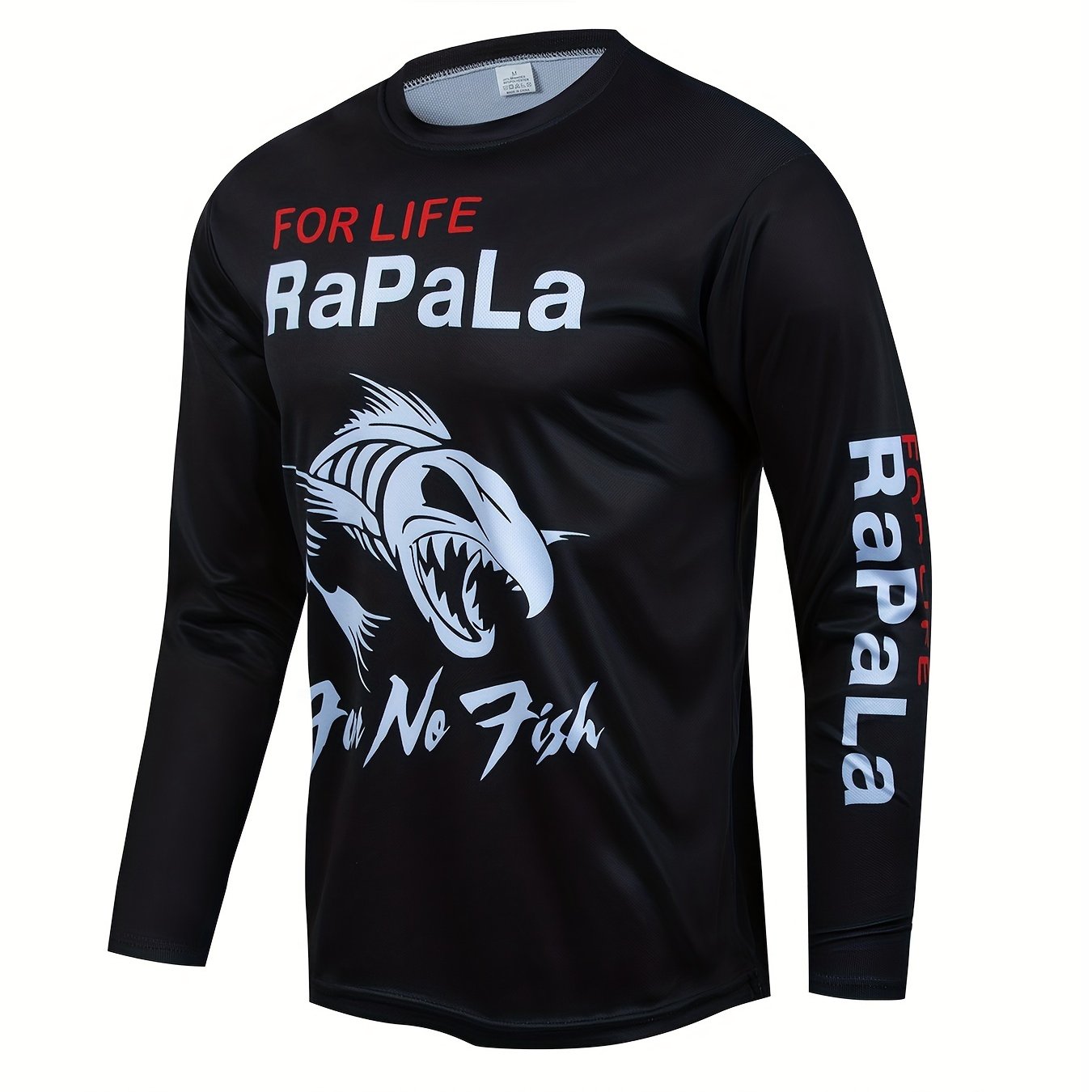 Maglietta a maniche lunghe elasticizzata ad asciugatura rapida da uomo con motivo a pesci - Perfetta per pesca, ciclismo e attività all'aperto, Primavera/Autunno, Scollo tondo, Moda