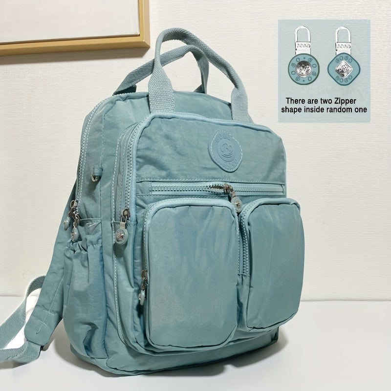 Zaino alla moda da donna, in nylon, con manico morbido, tinta unita, multitasche, con cerniera da viaggio, borse scolastiche femminili, zaino per laptop