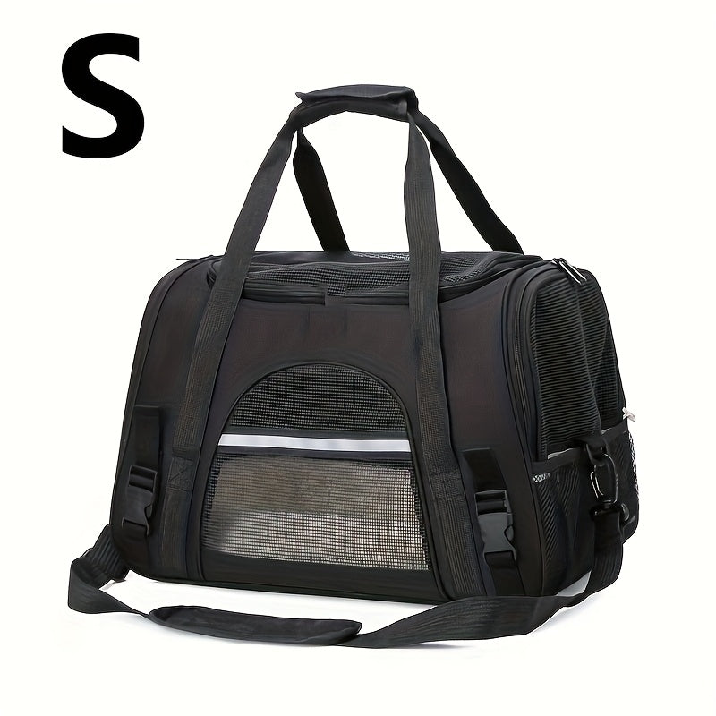 Trasportino portatile per gatti con materassino in peluche - Borsa da viaggio traspirante di grande capacità per le gite con animali domestici, chiusura con cerniera, rete ventilata e fodera morbida, cinghie di sicurezza per auto e uso esterno