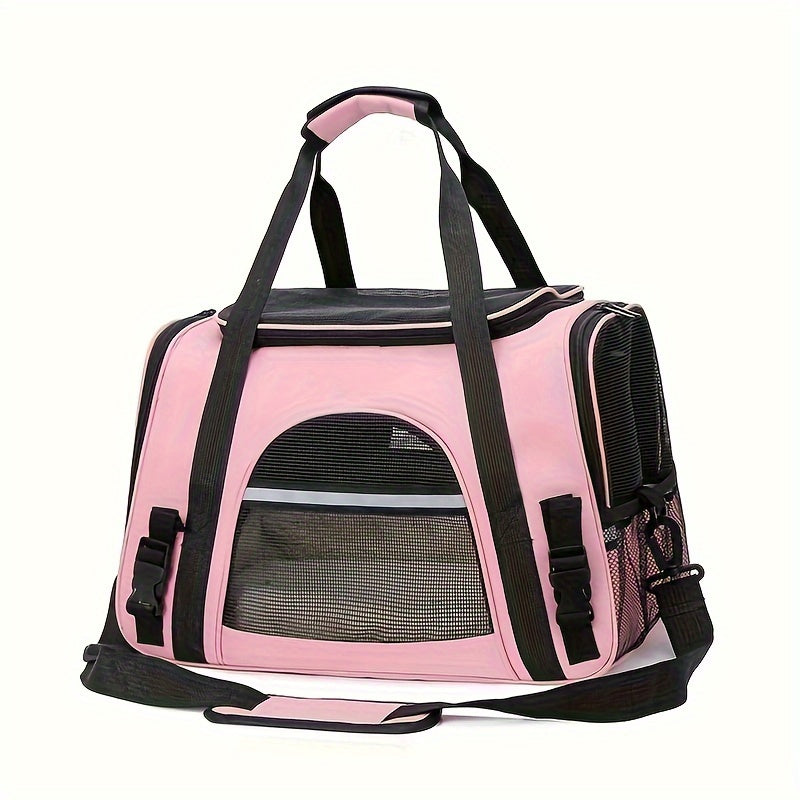 Trasportino portatile per gatti con materassino in peluche - Borsa da viaggio traspirante di grande capacità per le gite con animali domestici, chiusura con cerniera, rete ventilata e fodera morbida, cinghie di sicurezza per auto e uso esterno