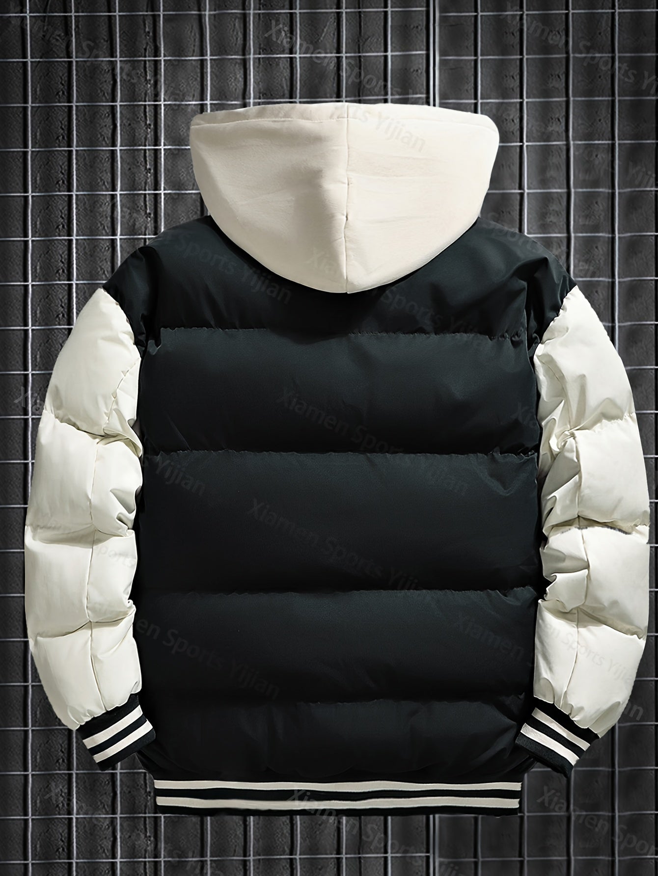 Giacca pesante con cappuccio da uomo e da donna - Cappotto da baseball a blocchi di colore rosso e bianco con chiusura frontale con cerniera, tessuto non elasticizzato - Capispalla invernale per coppie, abbigliamento casual da strada
