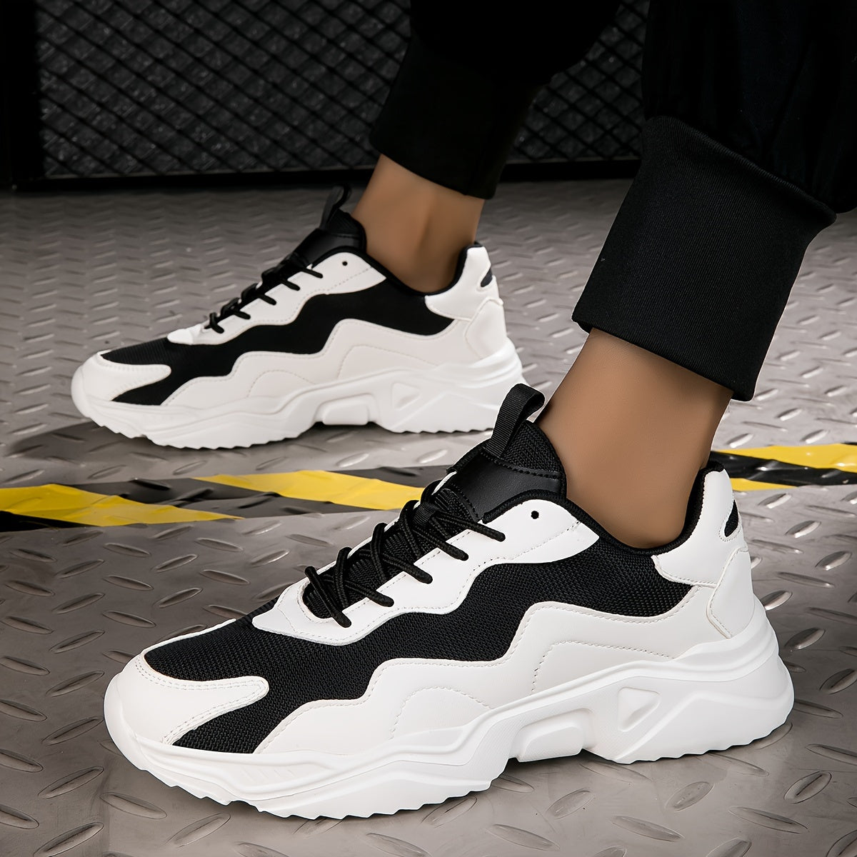 Men's Chunky Breathable Sneakers - Wear-Resistant Fabric Upper & EVA Sole, All-Season Gym Running Walking Shoes, Casual Round Toe Lace-Up Design for Parties & Casual Attire, Versatile Sneakers | Laceup Sneakers | Fabric Upper